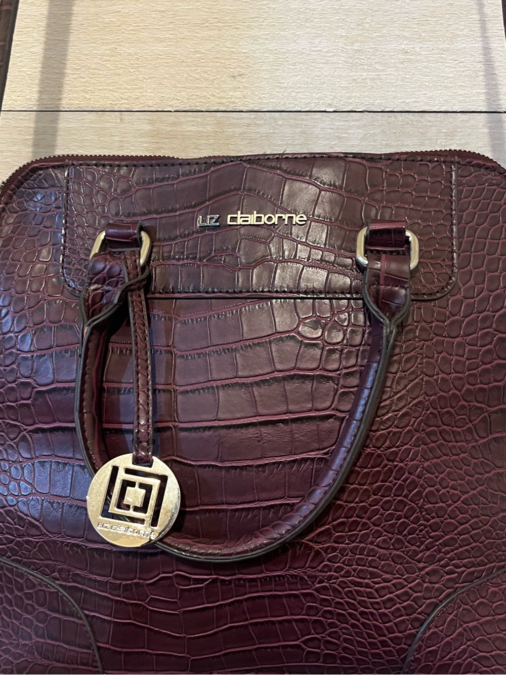 Liz Claiborne Croc-Embossed Satchel - Wine in excellent condition